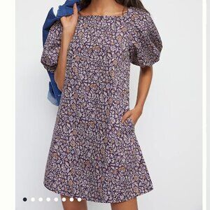 Anthropologie Porridge Elke Ditsy Swing Dress Women's Size SP Purple Puff Sleeve